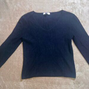WD.NY Women‎ Medium Black Long Sleeve V Neck Pullover Silk Blend Blouse (M)